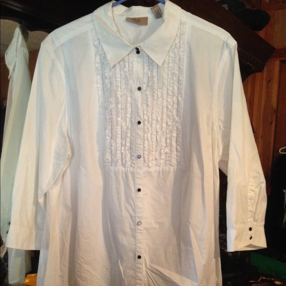 Frilly white button down shirt